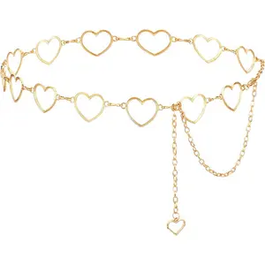 Chain Belts For Women Fashion Waist Chain Rhinestone Gold Belts Adjustable Metal Body Belly With Heart Design For Dress Jeans Bikini Jewelry Heart Waist Bikini Chains2026,summervibes