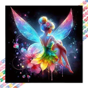1 set of DIY diamond painting kit, 5D diamond art kit, DIY decoration colorful fairy wings mosaic, diamond art, DIY art home decor, suitable for Christmas.