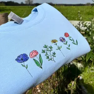 Wildflowers Sweatshirt, Wildflowers Embroidered Crewneck Sweatshirt, Flower Sweatshirt, Nature Crewneck Sweatshirt