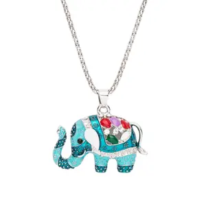 Bejeweled Elephant Pendant Long Necklace
