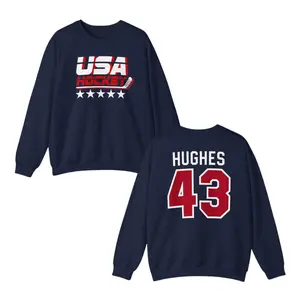 USA HOCKEY Quinn Hughes #43 Sweatshirt, USA Hockey Sweatshirt, Ice Hockey Fan Apparel, Crewneck Unisex Sweatshirt, Hockey Shirt  Menswear