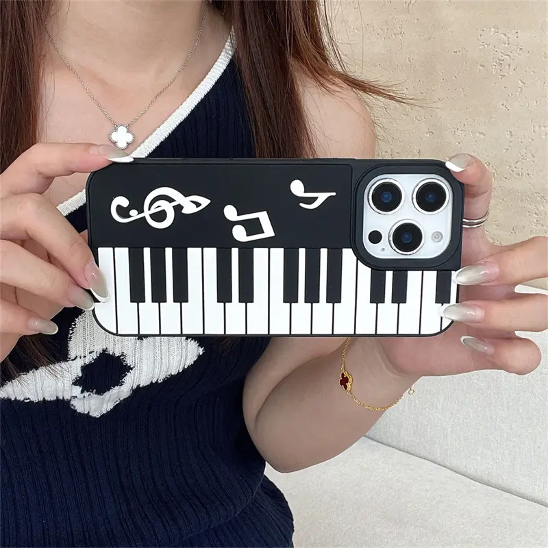 Creative note three-dimensional black and white piano key Protective phone case Cover for iPhone 11 12 13 14 15 16 pro max