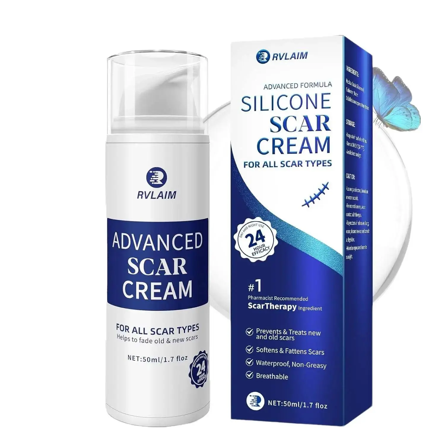 [On Sale]Rvlaim Professional scar removal gel,Silicone scar repair cream- suitable for scar removal treatment of post-operative scars,Wart removal, caesarean section scars, keloids, burns, acne, etc.1.7 oz(50g)