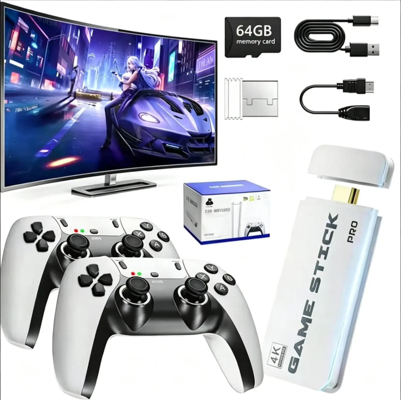 2026 new retro game console stick, HDMI output, plug-and-play wireless controller. Compatible with TVs and monitors; handheld video game console, ideal for home gaming.
