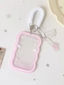 Korean Style High Aesthetic Elastic Rope 3 Inch Keychain Card Holder, Cute Angel Wings Small Card Display Case, Bus Pass Case