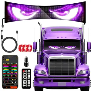 52.4" Large Size LED Windshield Eyes for Car Devil Eye Light HCYHNB 5V USB Car Eyes Animated with Customizable APP & Remote Control LED Sign for Semi Trucks Cars 52.4"x8"-1PC