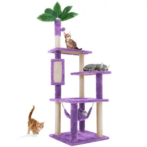 55" Indoor Cat Tower | Plush Cozy Condo + Fun Hang Ball | Sturdy Scratching Posts Included