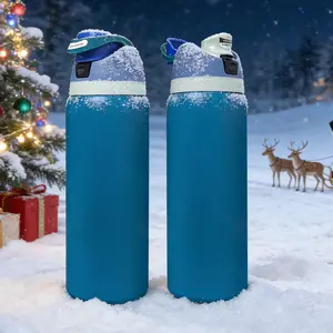 Deep blue Water bottle 32oz, 945ML, with straw , FreeSip,heat preservation time more than 24 hours, cold and hot water can be insulated, can make coffee, frozen drinks,  exquisite workmanship, suitable for camping, work, indoor and Outdoor use.