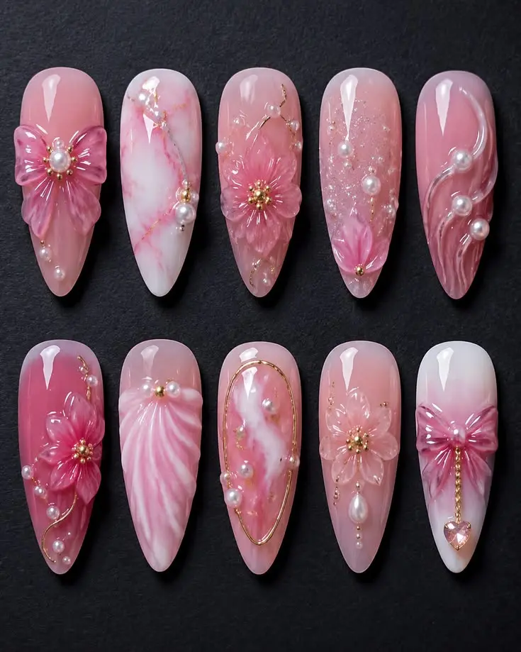 Luxury Handcrafted Jelly Pink Shimmer Reusable Shell Press-on Nails for Decoration