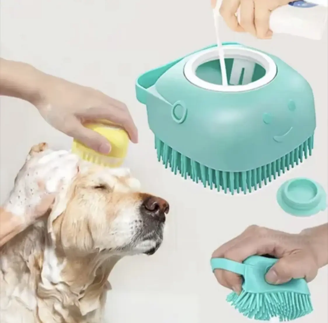 Dog & Cat 2-Piece Universal Silicone Bath Brush Set with Shampoo Dispensing - Pet Grooming Supplies, Gentle on Fur Shower Massage Tool, Soft Bristle Care Applicator