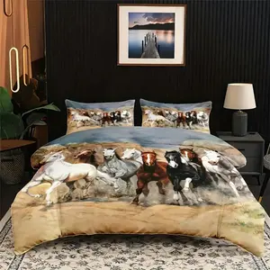3 Piece Horse Down Comforter Set, 2D Printed Wildlife Design with Pillowcases, Soft Breathable Bedding for Bedroom Dormitory Home Decor, Bedding Sets