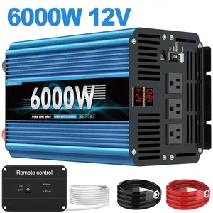 Pure sine wave car power inverter 6000W（Peak） suitable for cars, motorhomes, 2026 new design, equipped with 3 American standard sockets to convert 12V/24V DC to 120V AC, convenient for travelling, equipped with LED display, without battery