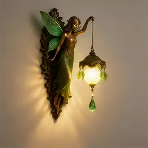 Vintage Fairy Wing Shaped Wall Lamp LED Soft Night Light Resin Dreamy Decorative Light for Indoor Outdoor Statue Lamp Portable Button Battery Powered Cordless Romantic Festival Birthday Gift Home Decor Present