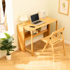 Bamboo Folding Desk, Space-Saving Computer Desk for Small Spaces, Foldable Study Table for Bedroom, Home Office, Dorm, Apartment
