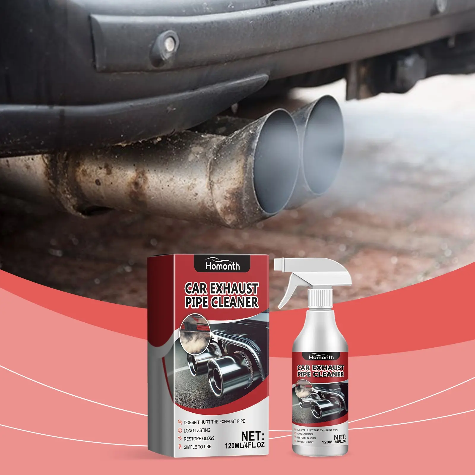 Homonth No-Rinse Automobile Exhaust Spray Cleaner - Degreaser, Engine Cleaner, Rust Removal Solution for Car Washing & Maintenance, Ready-to-Use Spray Bottle, Automobile Exhaust Cleaner Spray