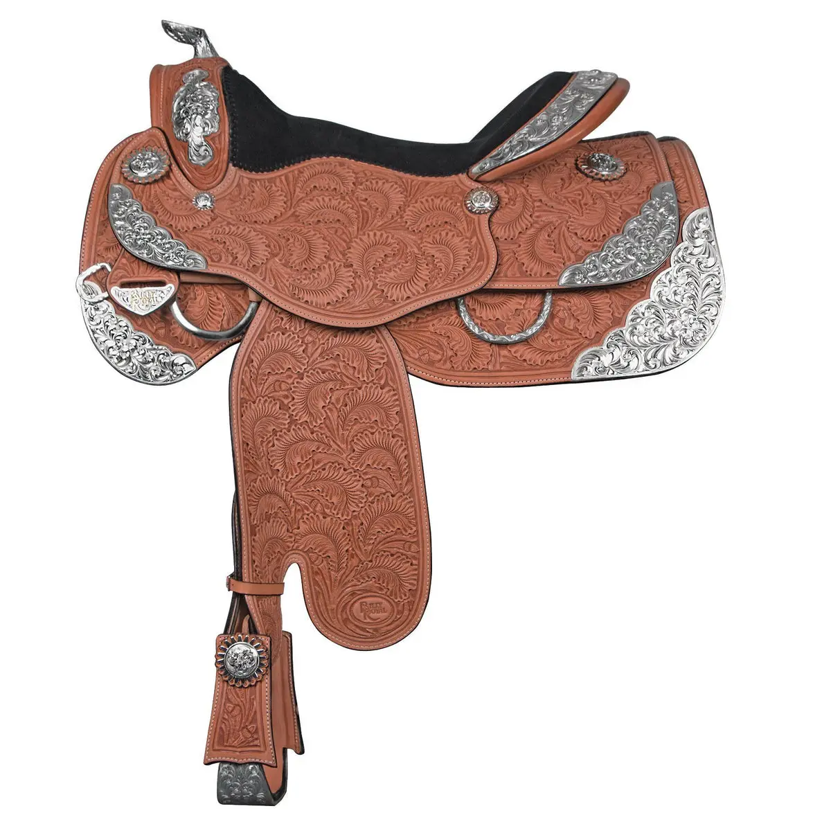 Western Show Saddle with Classic Oak Tooling - Modern Fit, Close Contact Design, Pre-turned Flex Fenders, and Hand-Padded Suede Seat with Silver Plate Trim, Hand-Padded Seat