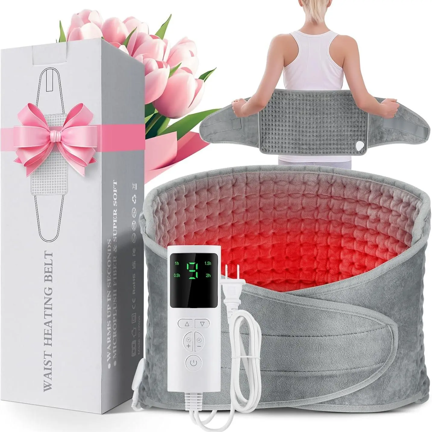 Electric Waist Heating Pad - 9 Heat Levels, Timer, Portable Warmth Boost Warmer for Menstrual Uterus Back, Home Office Use