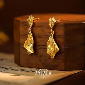 [253] Sterling 925 Silver Irregular Flow Wrinkled Texture Design Drop Earring Elegant Style Delicate Gift For Women Girls