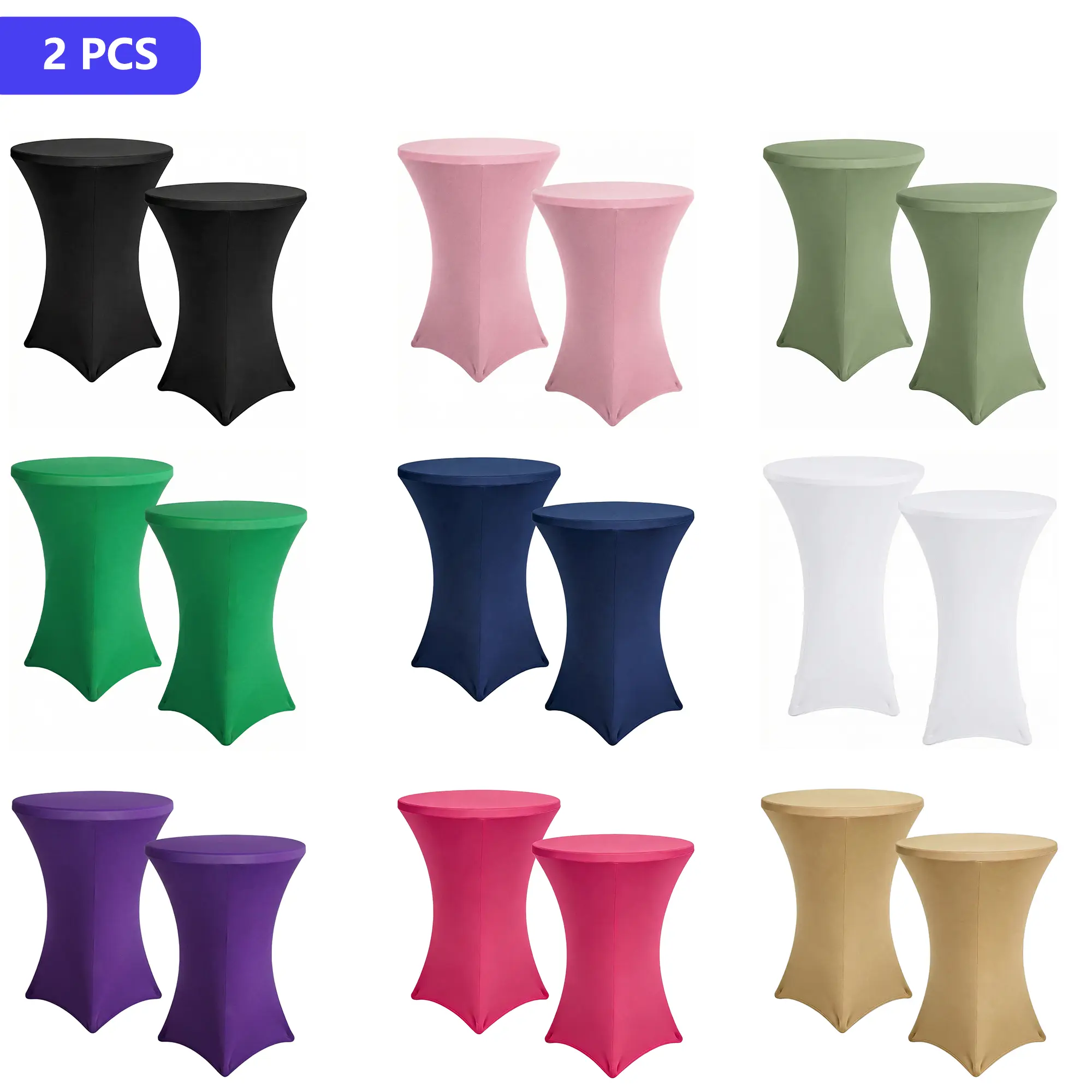 JUSMATE 2-Pack Stretchy Wrinkle Resistant Reusable Double-Pocket Spandex Fitted Round High-Top Cocktail Table Covers, 32"×43" Household Textile Party Decoration Supplies for Bar, Wedding Events, Overlay Table Cover