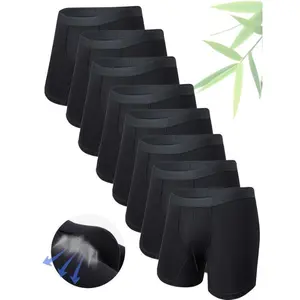 8-Pack Men’s Solid Color Bamboo Fiber Boxer Briefs, 95% Bamboo 5% Spandex, Medium Stretch Knit Fabric, Comfortable Soft Underwear for Casual Wear Menswear Socks Tights Beige Plain