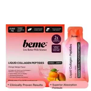 BeMe Liquid Collagen Peptides for Bones & Joints with FORTIBONE & FORTIGEL - Orange Mango Flavor - Collagen Drink Supplement for Daily Joint, Mobility and Bone Density Support - 15 Liquid Sachets