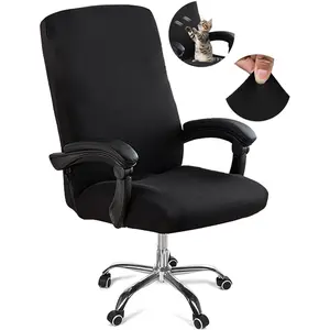 Office Chair Cover, Removable Desk Chair Cover With Zipper, Stretch Anti-dust Universal Rotating Office Seat Slipcover, Washable High Back Computer Seat Protector For Pets, Large Size, Black Color