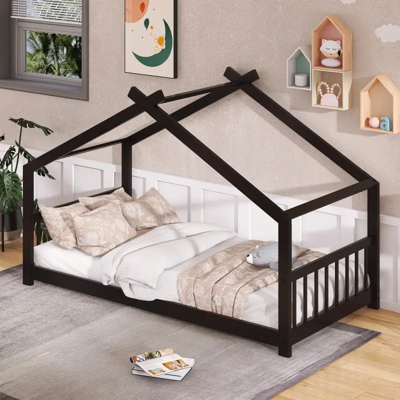 House Bed Wood Bed, Espresso/It's not just a bed, it's a work of art!Instantly elevate the style of your home🛋️"