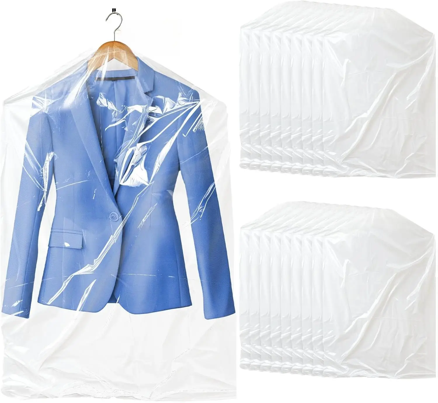 40 Pack Clear Garment Bags 60x90cm Plastic Dry Cleaning Bags for Hanging Clothes Storage Dustproof & Odorless PE Material