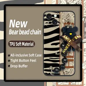 Anti-knock Waterproof Phone Case For iphone15 Plus silicone Cartoon soft case Back Cover Skin-friendly feel Bear bracelet Dirt-resistant Simplicity cute protective case