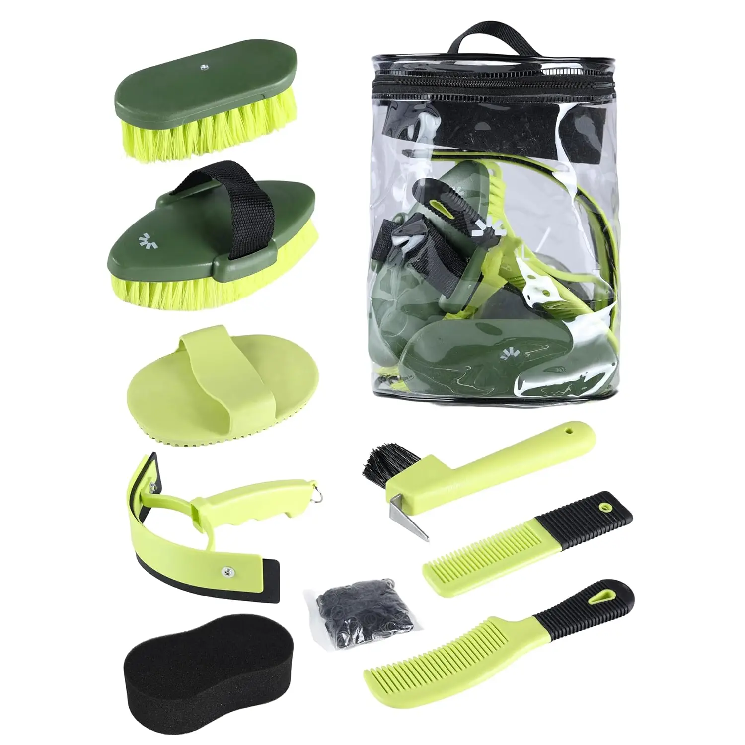 Horse  Brushes Kit 9 count with Organizer Bag  Care Series Horse Brush Sets Green