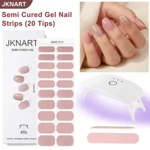 DIY Nail Art Kit, 20 Semi-Cured Gel Stickers + Portable UV Lamp, Home Use, Requires UV/LED Light, Soft Gel Nails Decorations, Soft Gel Strips