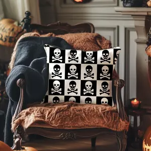 Halloween Skull Pattern Decorative Pillow, Nordic Minimalist Style for Living Room Sofa & Bedroom Headboard, Versatile Placement, Festive Atmosphere Décor, Nordic Aesthetic