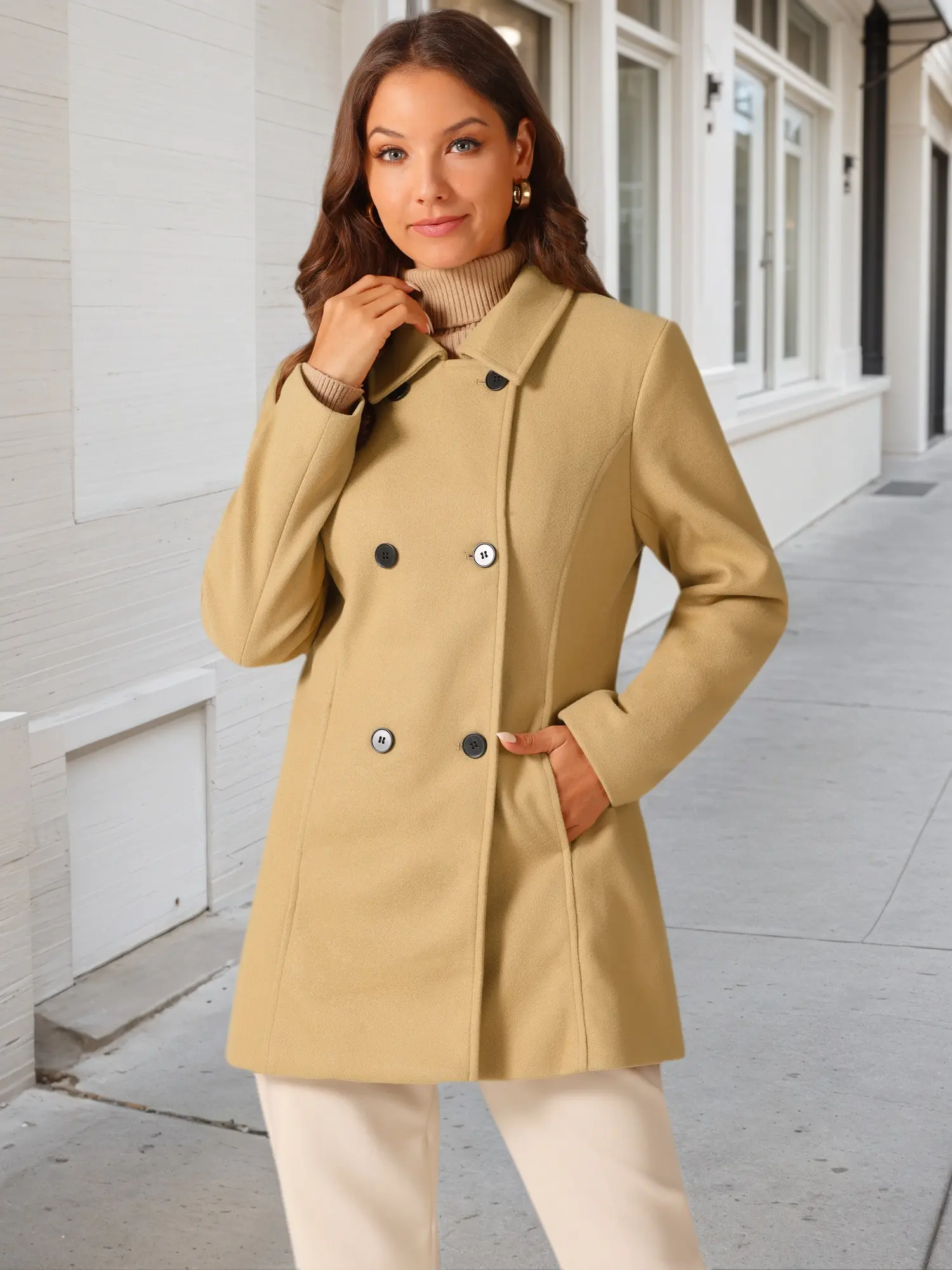 INSPIRE CHIC Women's Long Sleeves Peacoat Double Breasted Button Outerwear Winter Coat