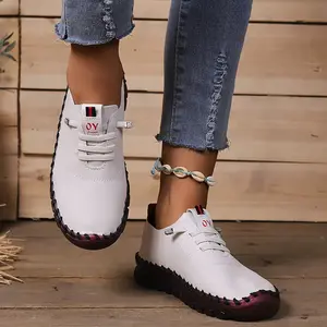 Plus Size Women's Lightweight Solid Color Low Top Soft Sole Casual Flat Sneakers for Walking and Outdoor Trainers