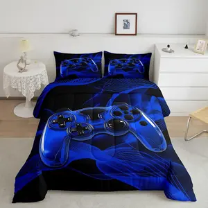 Feelyou Blue Digital Print Gamers Theme Duvet Set, Multi-Size Machine Washable Bedroom Bedding Set, Ideal Gift for Gamers
