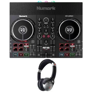 Numark Party Mix Live DJ Controller with Built-In Light Show & Speakers & HF125 Professional Over-Ear DJ Headphones Bundle