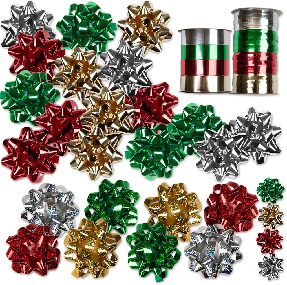 Gift Boutique 30 Christmas Self Adhesive Gift Bows and 8 Rolls of Christmas Curling Ribbons