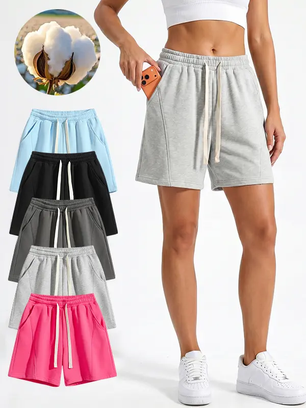 Women’s casual athletic 5" Inseam shorts with a drawstring design—suitable for outdoor sports, fitness, running, and everyday casual wear; women’s shorts, athletic shorts, womenswear