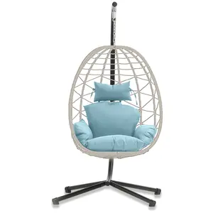 Single Egg Chair with Stand- 350LBS Capacity, Swing Chair Hanging Chair Nest Basket, UV Resistant Removable & Washable Cushions for Bedroom, Balcony, Garden Patio Outdoor Furniture Summervibes