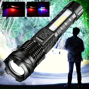 Super Bright Zoomable LED Headlamp, 200M Long Distance Beam, USB Type-C Rechargeable, 6 Adjustable Light Modes with Red & Blue Emergency Strobe Light, High Performance White Flashlight Head Torch for Camping, Hiking & Emergency Situations