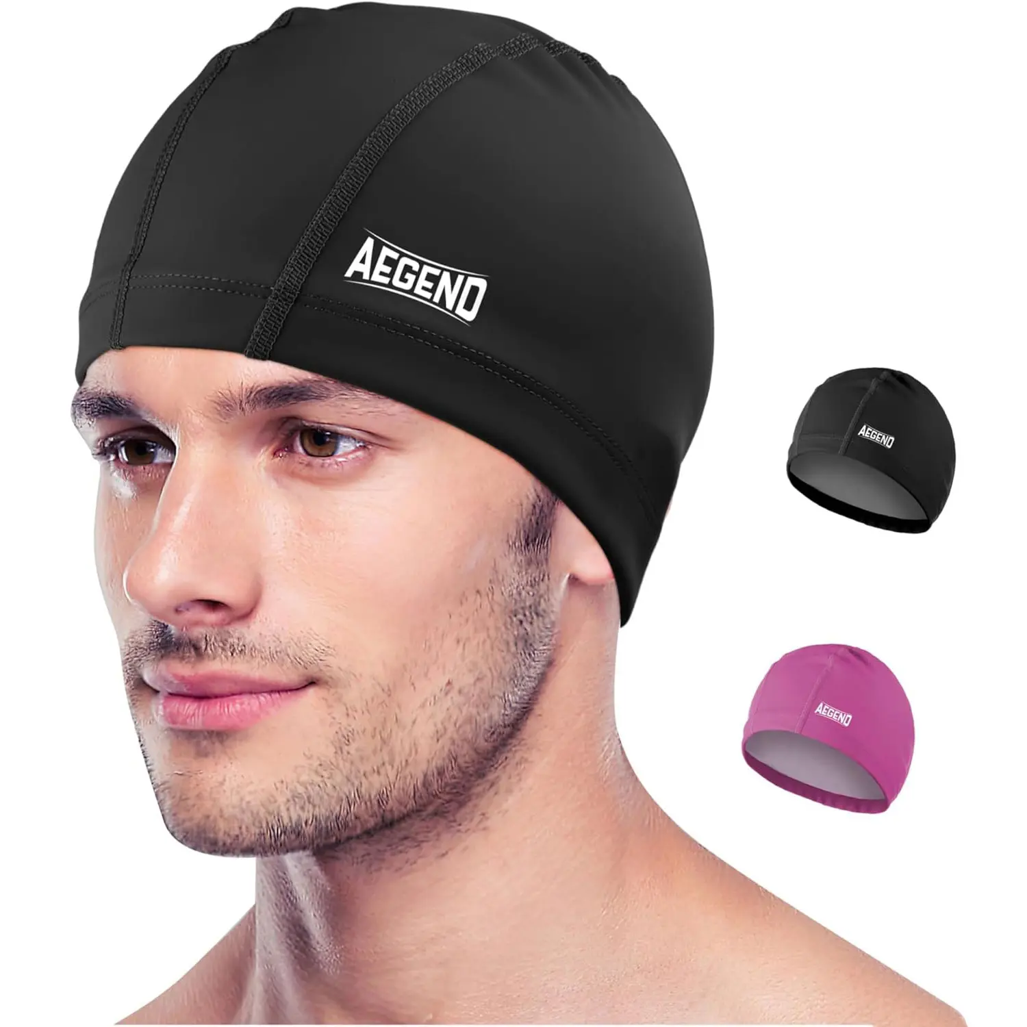 Aegend Unisex Adult Sporty Swimming Cap, 1-Pack High-Elastic Breathable Fabric with Silicone Waterproof Layer for Hair Dryness Protection, 3 Sizes for Summer Sports Use