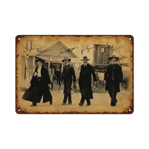 8x12in Vintage Tombstone Movie Aluminum Metal Sign, Wyatt Earp & Doc Holliday Western  Decor, Earp Brothers Walking Scene Rustic Tin Sign, Classic Cowboy Home Bar Garage Man Cave  Art Plaque