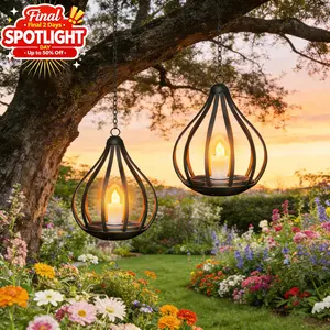 Spotlight Day Solar Garden Lights Outdoor, Metal Solar Water Drop Shape Candle Lantern 2026 New Design with Flickering Effect & Reflective Patterns, IP65 Waterproof, 20.5 CM × 15.5CM,Outdoor Solar Powered Lights for Garden, Patio, Pathway