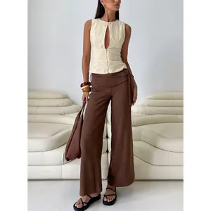 Silver Moon Linen Blend Tie Pants Brown