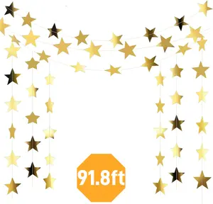 Graduation Party Decoration Banner Gold Star for Birthday Streamers Glitter Star Paper Garland Hanging Decoration for Congrats Grad Wedding Birthday Favors 91.8ft