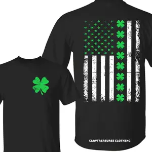 St. Patrick's Day American Flag T-Shirt, American Flag Irish Patricks Day Shirt, Irish Shirt, Perfect for St. Patrick’s Day Irish Gift Casual Daily Wear Tee For Men & Women, Apparel Made In The USA