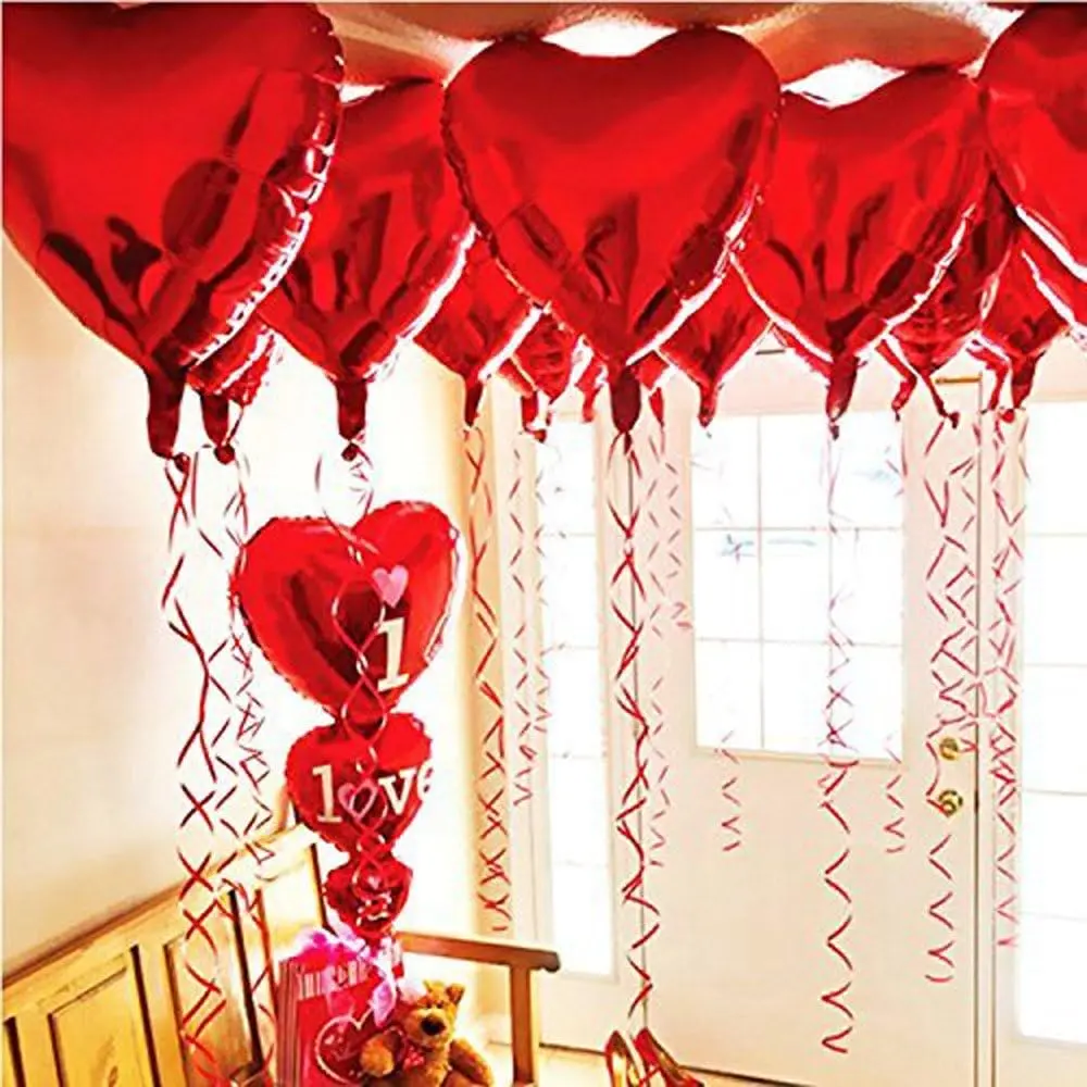 Red Heart-Shaped Foil Balloons, 10-Piece 45cm Helium Balloons for Valentine's Day Wedding Birthday Party Decorations (Festive & Home Supplies), Heart Shaped Balloons