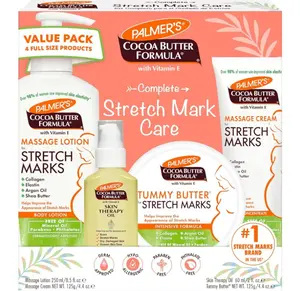 Palmer's Cocoa Butter Formula Pregnancy Skin Care Kit for Stretch Marks and Scars, Dermatologist Approved, Gift for Mom to Be, 4 Piece Full Size Set