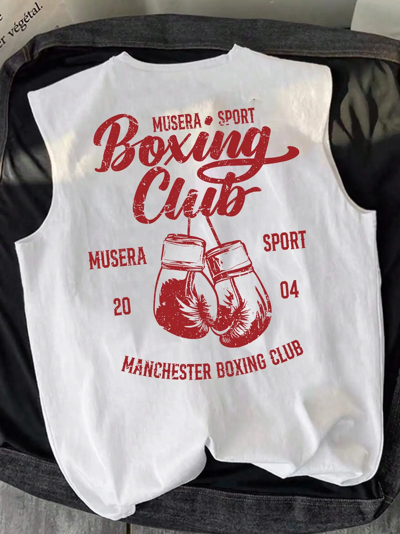 Men's Vintage Sports Aesthetic Boxing Print Vest, Loose Fit Boxing Club Print & Retro Glove Details, High Quality Soft Sleeveless Jersey, Graphic Print Vest