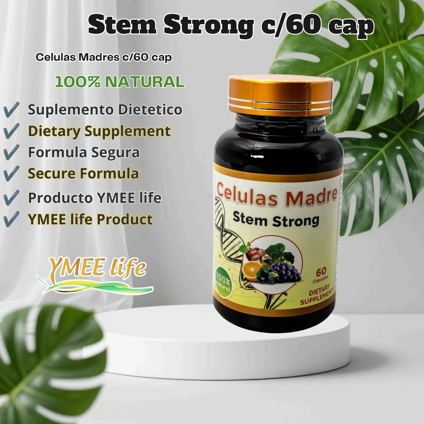 El Colibri Stem Strong Cellular Regenerator Natural Dietary Supplement - 60-Count Vitamins Capsules, Prop 65 Safe, Celula Madre/Stem Cells Support, 45 to 60 Day Supply, No Harmful Additives for Healthcare Needs
